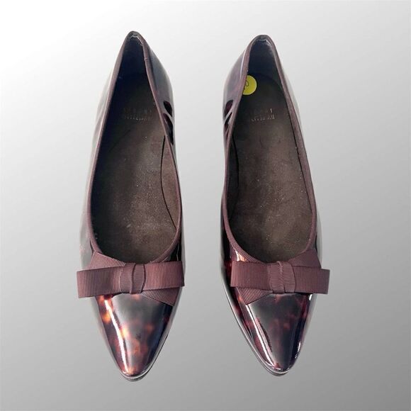 Stuart Weitzman Patent Leather Pointed Toe Tortoise Flats with bow 10 narrow - Picture 14 of 16